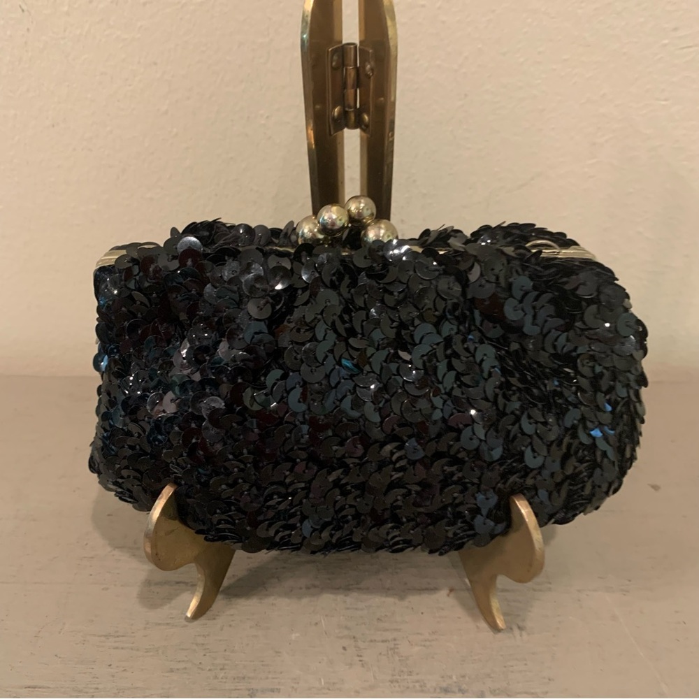 VTG Black Sequin Little Clutch Bag